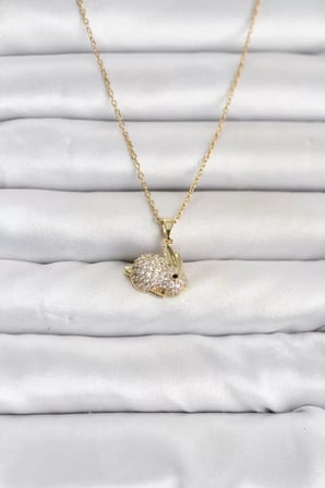316L Çelik Zincir Gold Renk Zirkon Taşlı Tavşan Model Kadın Kolye TJ-BKO11070