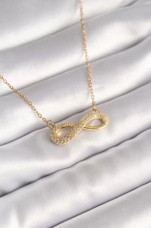 316L Çelik Gold Renk Zincir Zirkon Taşlı Sonsuzluk Model Kadın Kolye - TJ-BKO8410