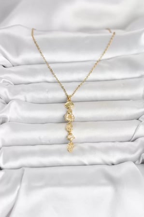 316L Çelik Gold Renk Deniz Temalı Y Model Zirkon Taşlı Kadın Kolye - TJ-BKO11051
