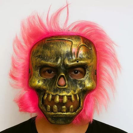 Wild Skull - Bakır Kafatası Pembe Saçlı İskelet Maske