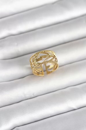 316L Çelik Gold Renk Başak Model Kadın Yüzük - TJ-BYK4182