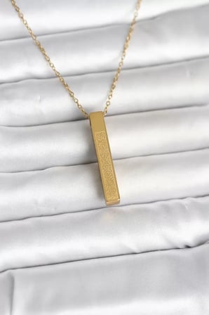 316L Çelik Gold Renk Ayetel Kürsi Yazılı Bar Çubuk Kolye - TJ-BKO11057