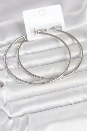 Gümüş Renk Pirinç Köşeli Kenar Halka 72 mm Kadın Küpe - TJ-BKP11770