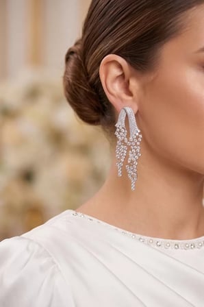 Gümüş Renk Zirkon Taşlı Çelenk Model Kadın Abiye Küpe TJ-BKP11899