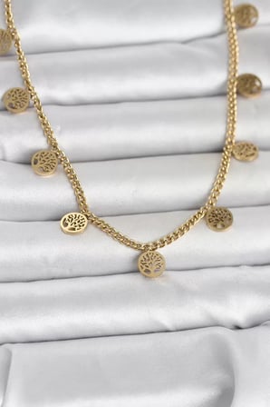 316L Çelik Gold Renk Yaşam Ağacı Model Kadın Kolye - TJ-BKO11045