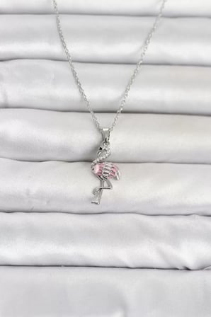 316L Çelik Zincir Gümüş Renk Flamingo Model Kadın Kolye TJ-BKO11107