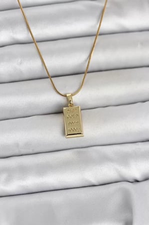 316L Çelik Zincir Gold Renk Külçe Altın Model Kadın Kolye - TJ-BKO11042