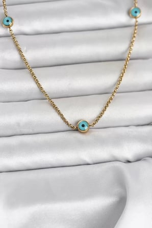 316L Çelik Gold Renk Nazarlı Model Kadın Kolye - TJ-BKO11044