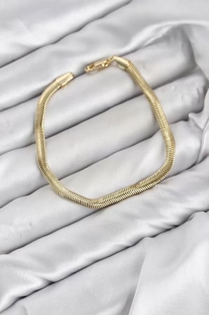 CM Yassı Yılan Zincir Model Gold Renk Pirinç Kadın Bileklik TJ-BB8597