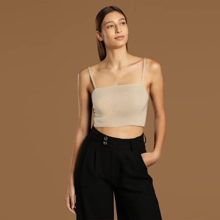 USLUCAN ALIŞVERİŞ İp Askılı Fitilli Pamuk Örme Kısa Crop Atlet 40 cm