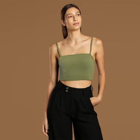 USLUCAN ALIŞVERİŞ İp Askılı Fitilli Pamuk Örme Kısa Crop Atlet 40 cm