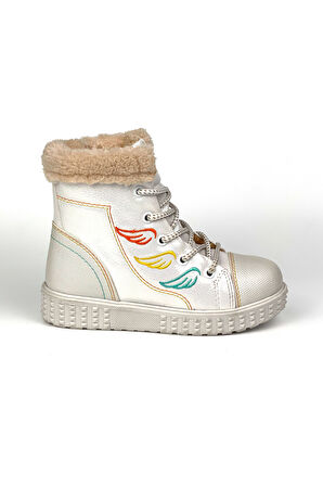 Kız Çocuk Beyaz İçi Kürklü Termo Taban Suya Soğuğa Dayanıklı Günlük Rahat Bot