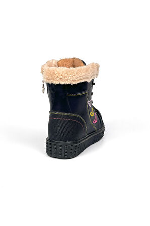 Kız Çocuk Siyah İçi Kürklü Termo Taban Suya Soğuğa Dayanıklı Günlük Rahat Bot