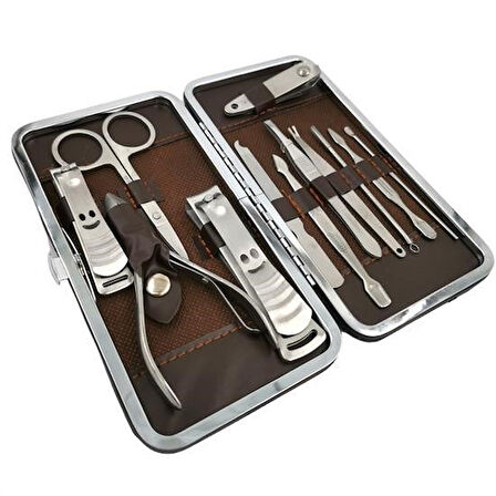 Sylar Çantalı Manikür Pensi Profesyonel ve Manikür Pedikür Seti 13 Parça Tırnak Eti İtici Ve Cımbı