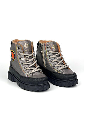 Erkek Çocuk Platin Siyah İçi Kürklü Termo Taban Suya Soğuğa Dayanıklı Günlük Rahat Bot