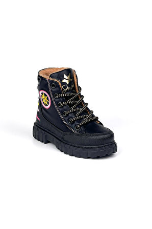 Kız Çocuk Siyah İçi Kürklü Termo Taban Suya Soğuğa Dayanıklı Günlük Rahat Bot