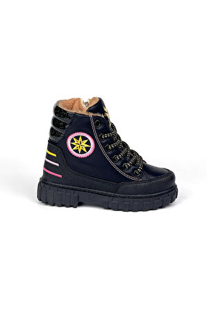 Kız Çocuk Siyah İçi Kürklü Termo Taban Suya Soğuğa Dayanıklı Günlük Rahat Bot