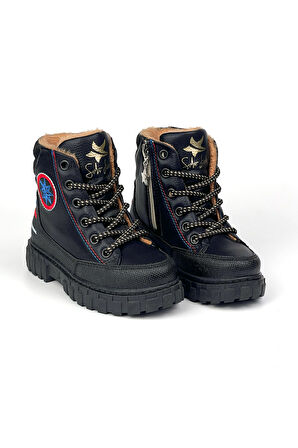 Erkek Çocuk Siyah Sax İçi Kürklü Termo Taban Suya Soğuğa Dayanıklı Günlük Rahat Bot