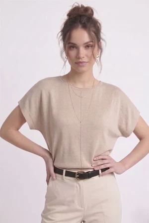 Kadın Basic Relaxed Keten Bluz