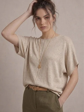 Kadın Basic Relaxed Keten Bluz