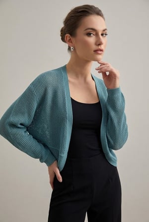 Premium Ajurlu İnce Triko Bolero Hırka