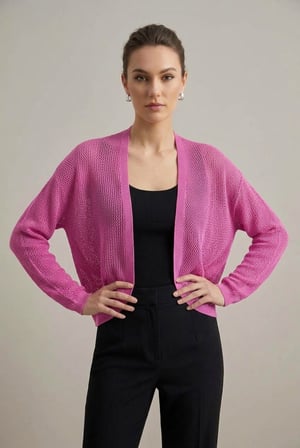 Premium Ajurlu İnce Triko Bolero Hırka