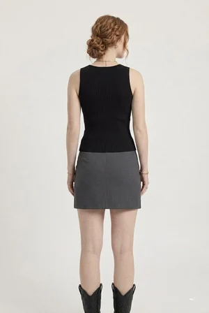 Kadın Fitilli Triko Atlet Slim Fit Yazlık Kolsuz Bluz