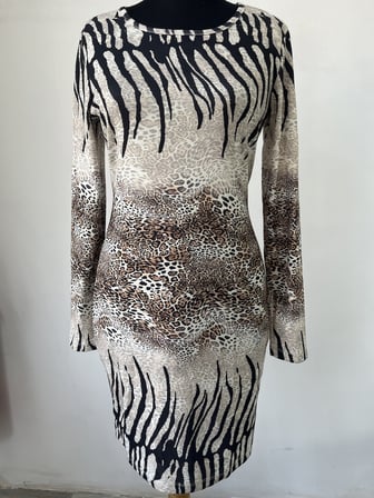 Kadın Zebra Desenli Viskoz Uzun Kollu Slim Fit Elbise