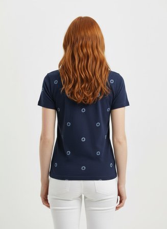 Kadın Lacivert Baskılı Yuvarlak Yaka Kısa Kollu T-Shirt
