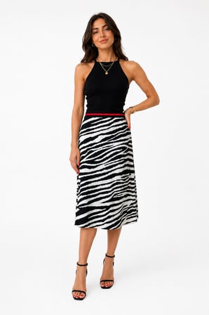 Kadın Zebra Desenli Midi Etek