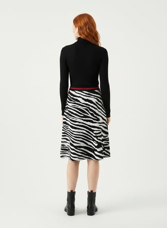 Kadın Zebra Desenli Midi Etek