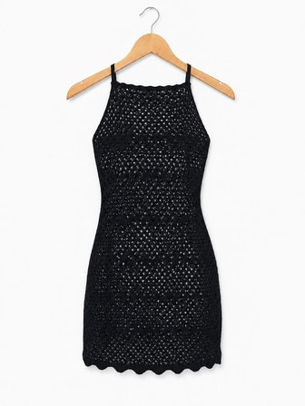 Ajurlu Sırt Dekolteli Transparan Beachwear - Mini Plaj Elbisesi