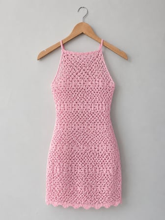 Ajurlu Sırt Dekolteli Transparan Beachwear - Mini Plaj Elbisesi