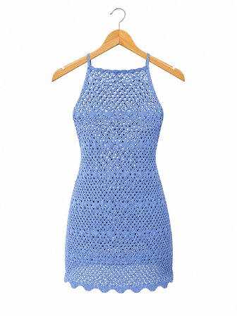 Ajurlu Sırt Dekolteli Transparan Beachwear - Mini Plaj Elbisesi