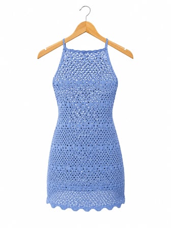 Ajurlu Sırt Dekolteli Transparan Beachwear - Mini Plaj Elbisesi