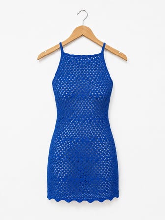 Ajurlu Sırt Dekolteli Transparan Beachwear - Mini Plaj Elbisesi