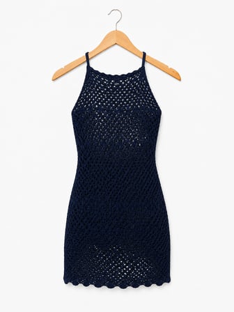 Ajurlu Sırt Dekolteli Transparan Beachwear - Mini Plaj Elbisesi