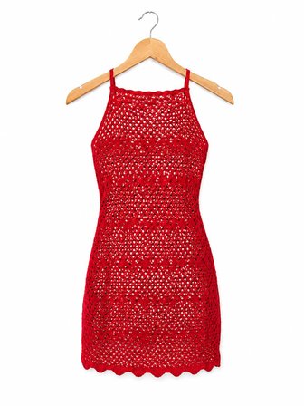 Ajurlu Sırt Dekolteli Transparan Beachwear - Mini Plaj Elbisesi