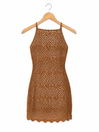 Ajurlu Sırt Dekolteli Transparan Beachwear - Mini Plaj Elbisesi