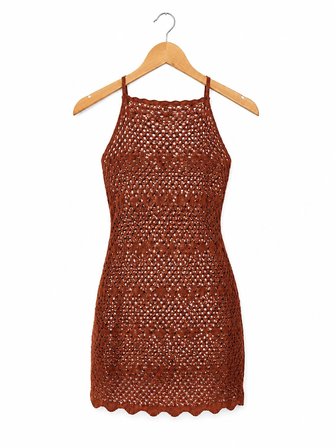 Ajurlu Sırt Dekolteli Transparan Beachwear - Mini Plaj Elbisesi