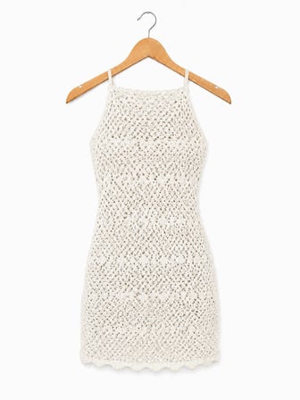 Ajurlu Sırt Dekolteli Transparan Beachwear - Mini Plaj Elbisesi