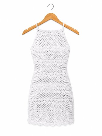 Ajurlu Sırt Dekolteli Transparan Beachwear - Mini Plaj Elbisesi