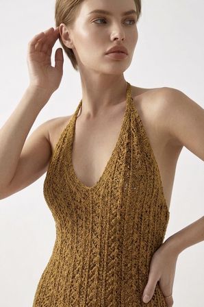 Beachwear Boyundan Bağlamalı Ajurlu Triko Plaj Elbisesi