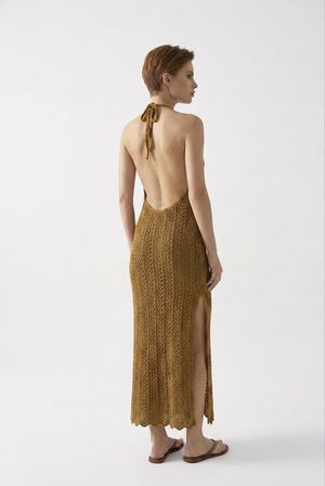 Beachwear Boyundan Bağlamalı Ajurlu Triko Plaj Elbisesi