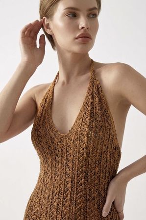 Beachwear Boyundan Bağlamalı Ajurlu Triko Plaj Elbisesi