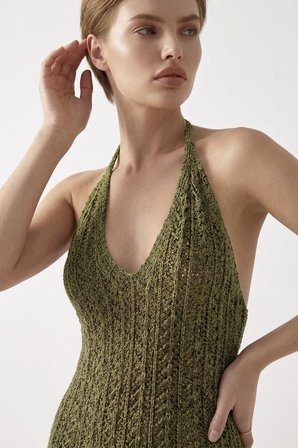 Beachwear Boyundan Bağlamalı Ajurlu Triko Plaj Elbisesi