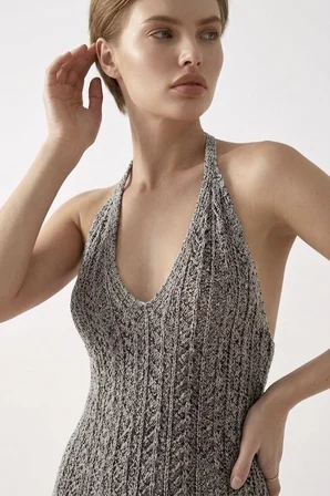 Beachwear Boyundan Bağlamalı Ajurlu Triko Plaj Elbisesi