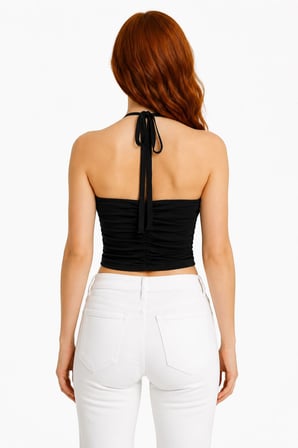 Kadın Siyah Straplez Crop Fit T-Shirt