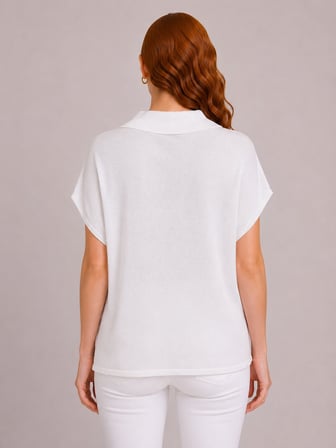 Kadın Beyaz Relaxed Fit Triko Kısa Kollu T-Shirt