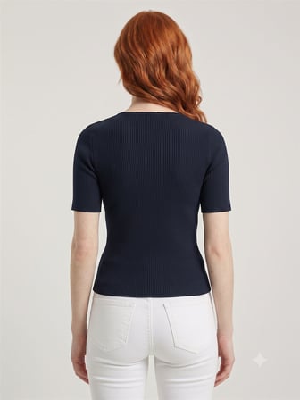 Kadın V Yaka Siyah Triko T-Shirt
